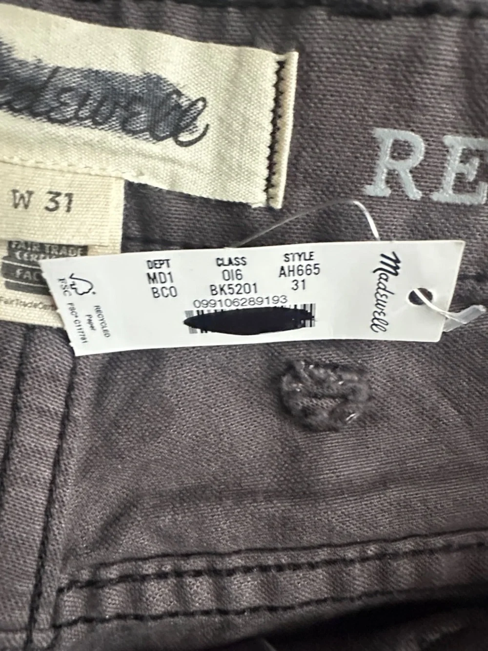 Madewell NWT relaxed straight workwear pant mens in‎ black coal  31x32